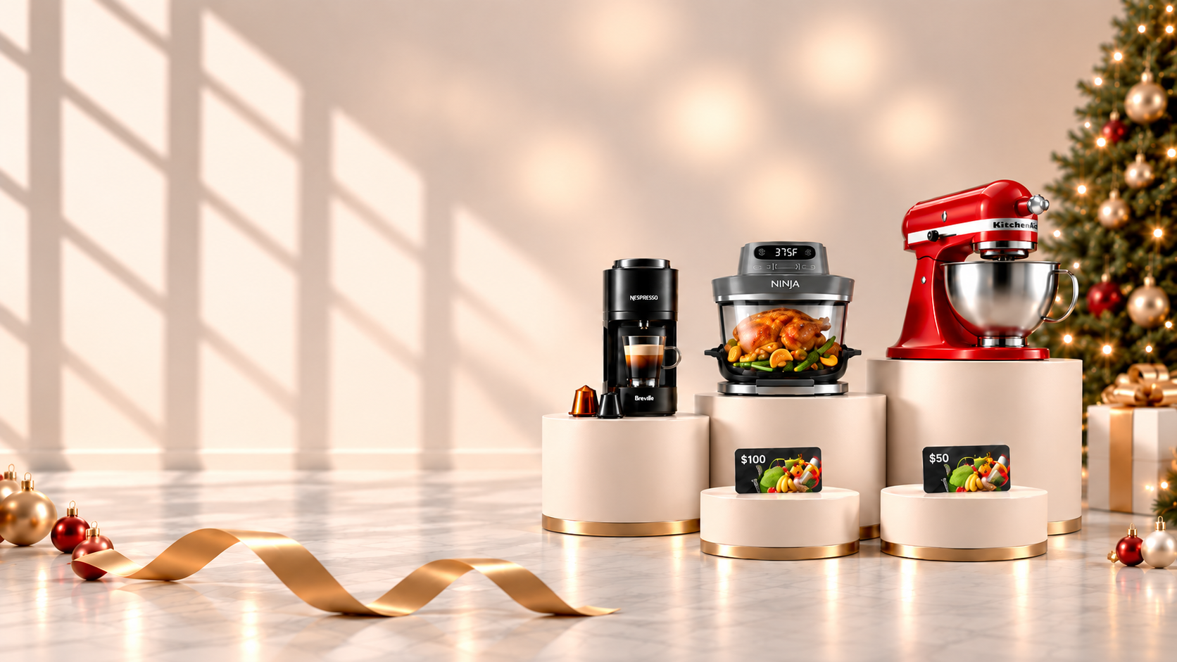 Grand Tirage du temps des Fêtes 2026 Grand Tirage du temps des Fêtes 2026 de la Maison de répit La Ressource – prix comprenant un batteur KitchenAid, un appareil Ninja, une machine Nespresso et des cartes-cadeaux.